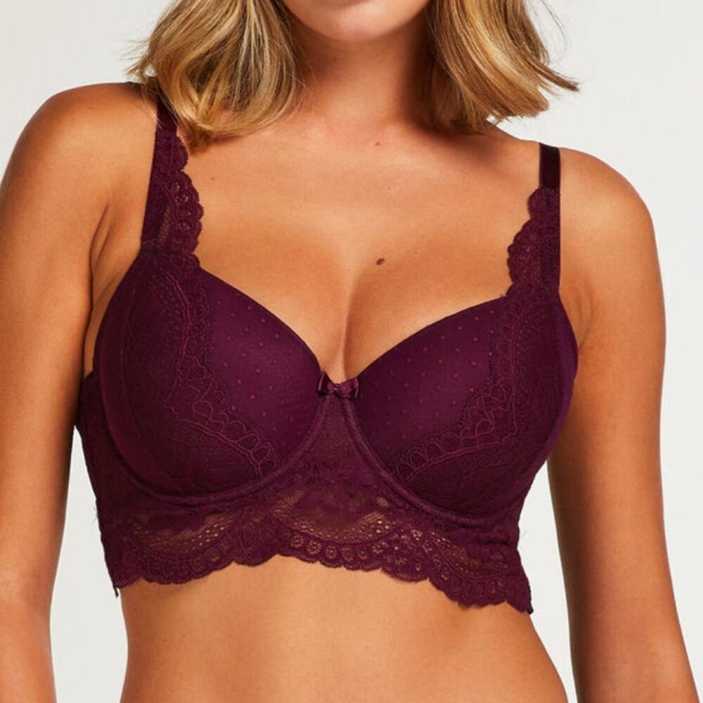 *NWOT Hunkemoller Tracey Padded Longline Underwired Bra Purple – 36DD
